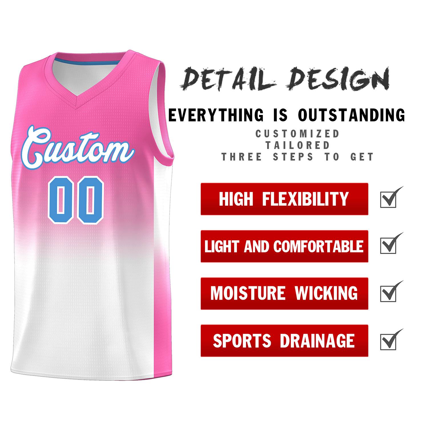 Custom Pink White Gradient Fashion Sets Sports Uniform Basketball Jersey