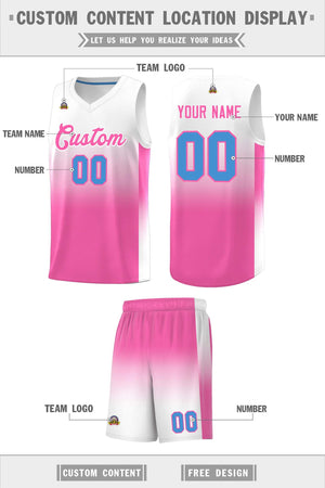 Custom White Pink Gradient Fashion Sets Sports Uniform Basketball Jersey