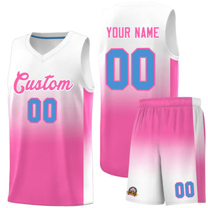 Custom White Pink Gradient Fashion Sets Sports Uniform Basketball Jersey