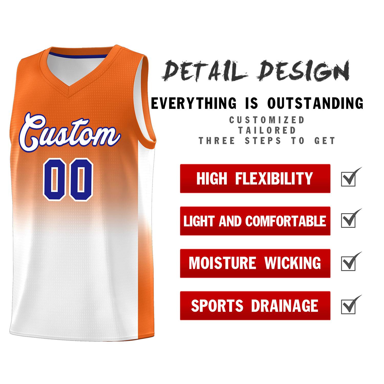 Custom Orange White Gradient Fashion Sets Sports Uniform Basketball Jersey