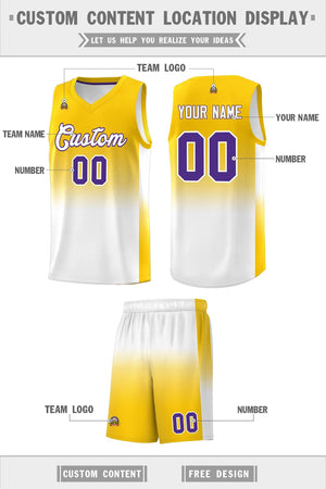 Custom Gold White Gradient Fashion Sets Sports Uniform Basketball Jersey