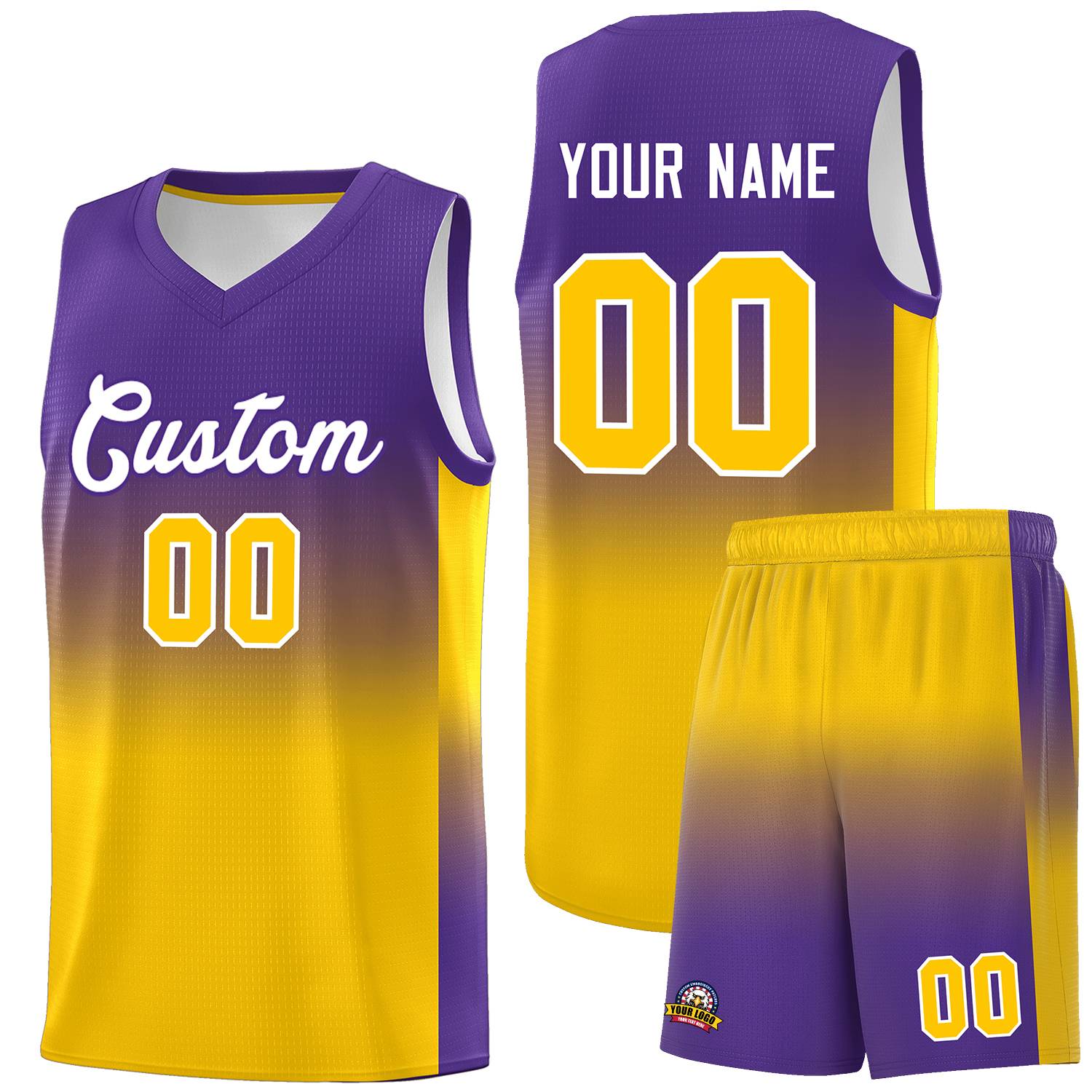 Custom Purple Gold Gradient Fashion Sets Sports Uniform Basketball Jersey