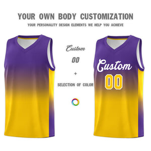 Custom Purple Gold Gradient Fashion Sets Sports Uniform Basketball Jersey