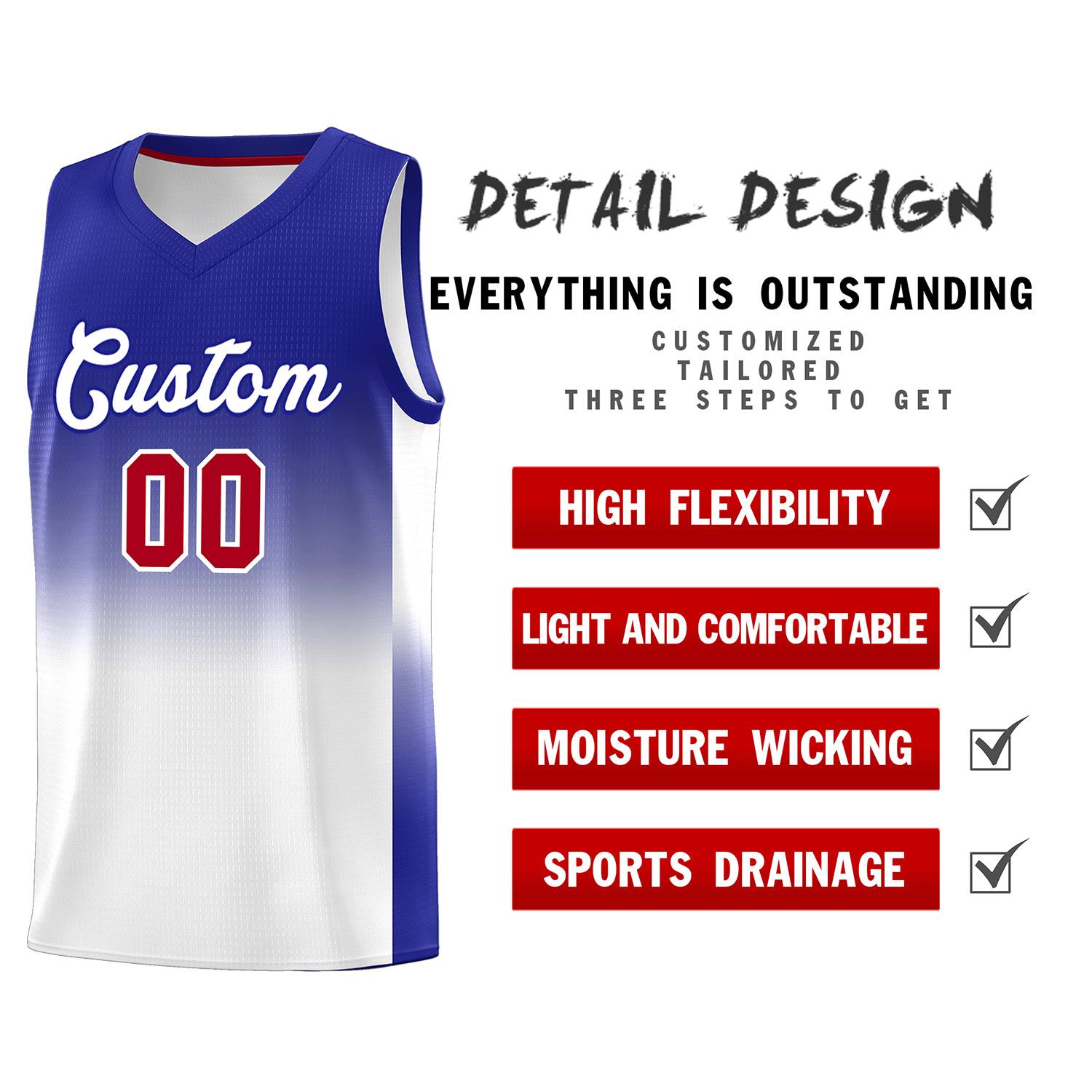 Custom Royal White Gradient Fashion Sets Sports Uniform Basketball Jersey