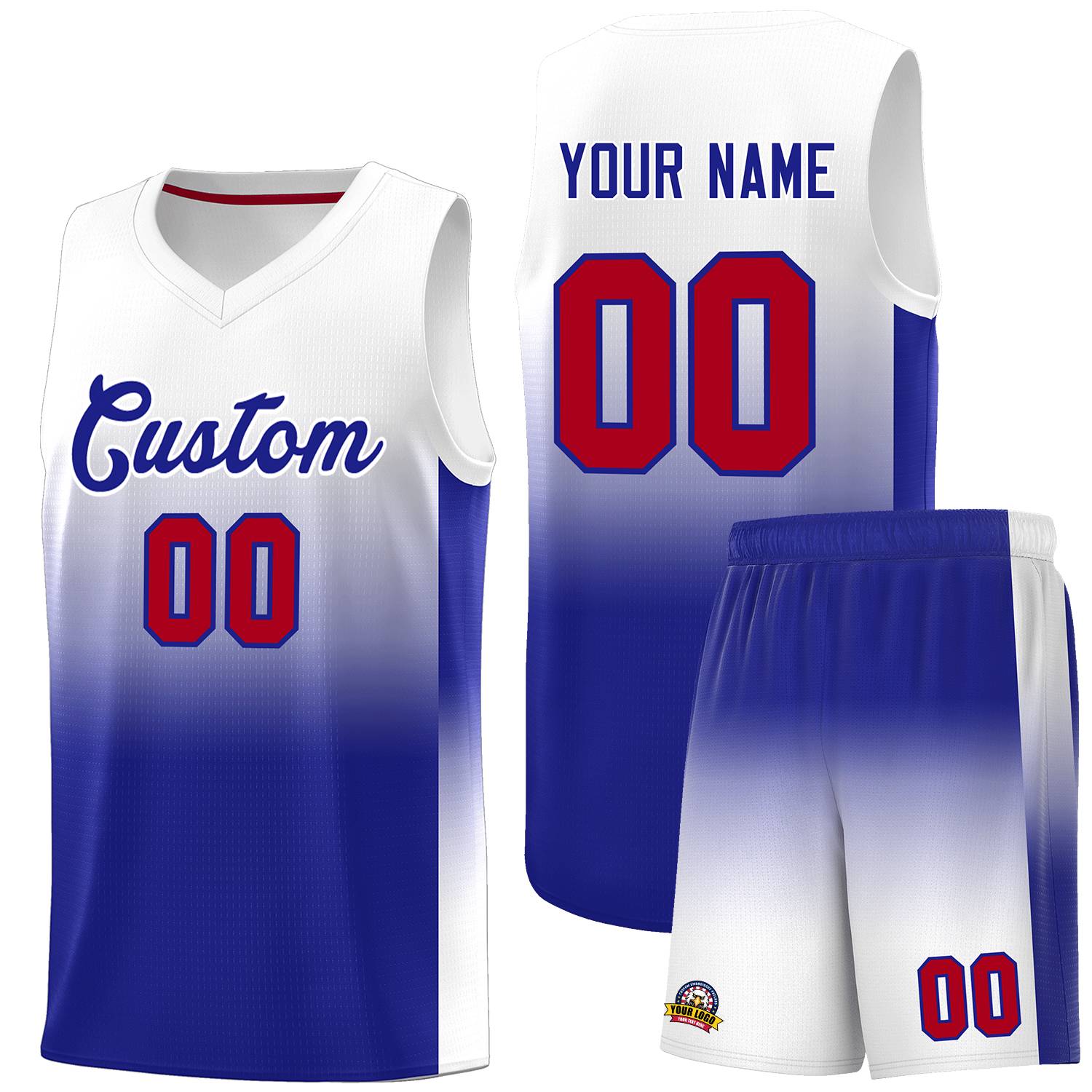 Custom White Royal Gradient Fashion Sets Sports Uniform Basketball Jersey