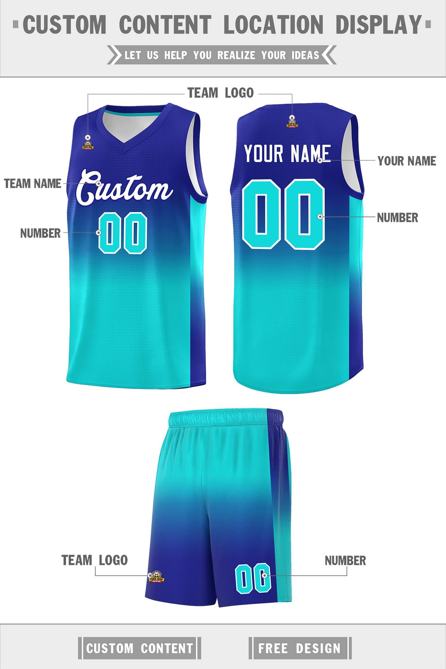 Custom Royal Bright Green Gradient Fashion Sets Sports Uniform Basketball Jersey