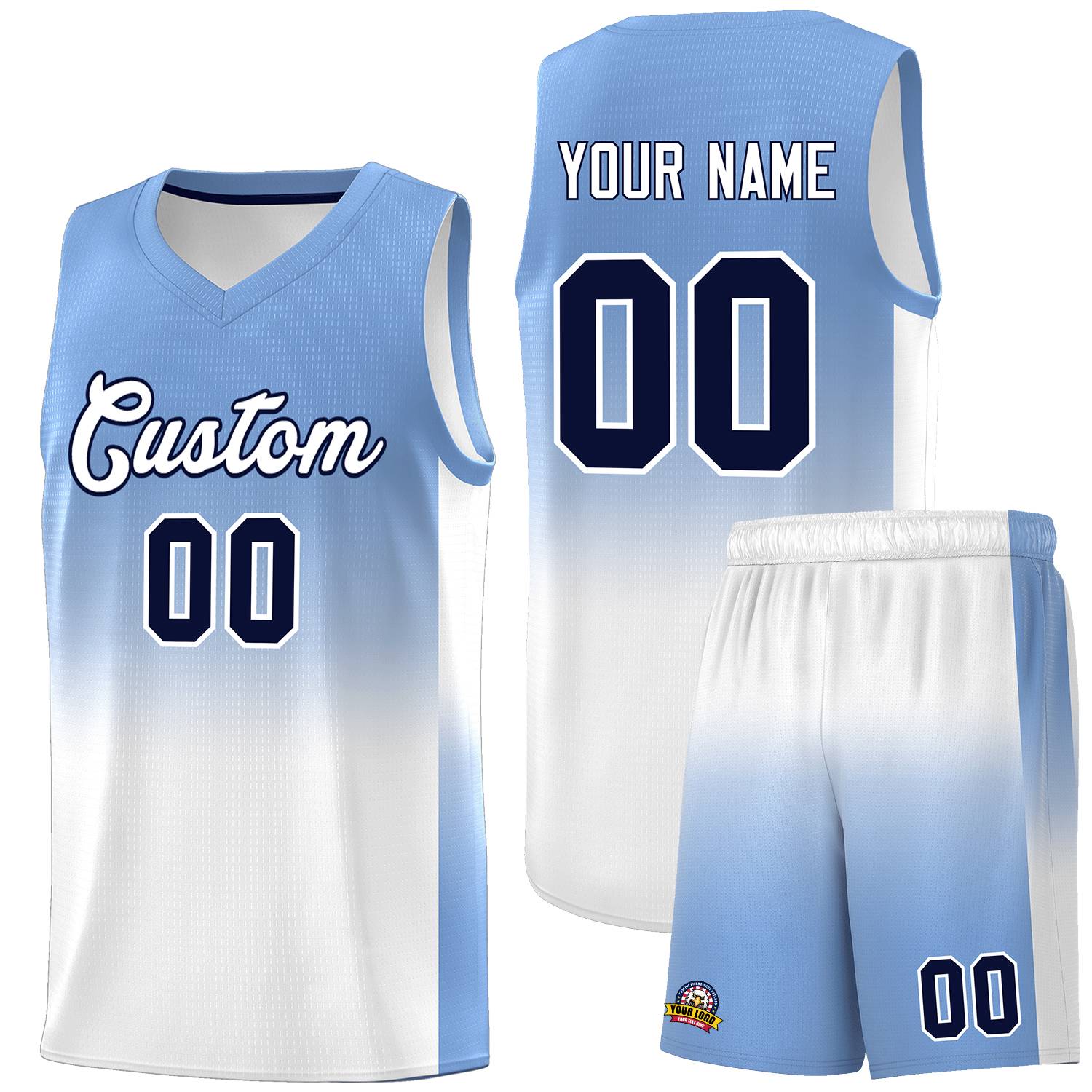 Custom Light Blue White Gradient Fashion Sets Sports Uniform Basketball Jersey