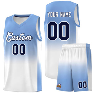 Custom Light Blue White Gradient Fashion Sets Sports Uniform Basketball Jersey