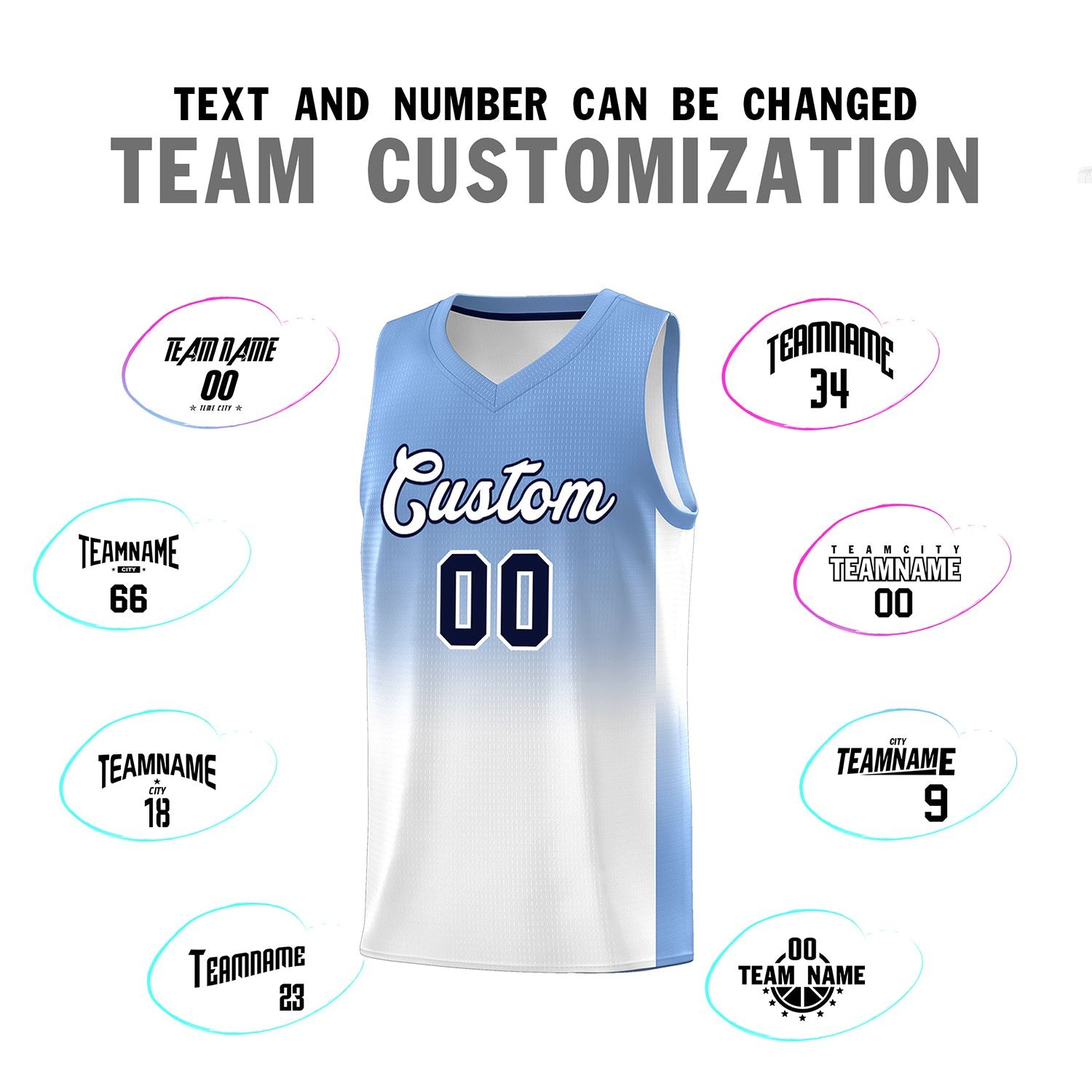 Custom Light Blue White Gradient Fashion Sets Sports Uniform Basketball Jersey