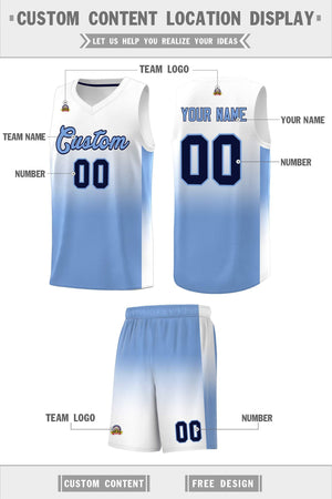 Custom White Light Blue Gradient Fashion Sets Sports Uniform Basketball Jersey