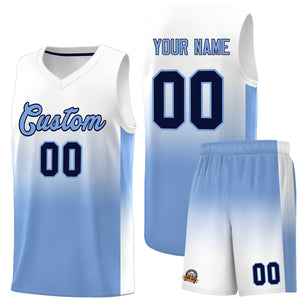 Custom White Light Blue Gradient Fashion Sets Sports Uniform Basketball Jersey