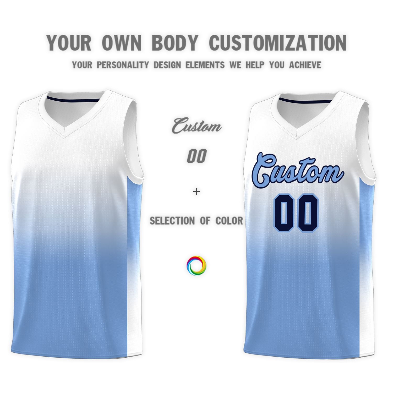 Custom White Light Blue Gradient Fashion Sets Sports Uniform Basketball Jersey