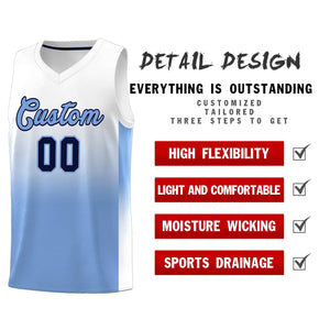 Custom White Light Blue Gradient Fashion Sets Sports Uniform Basketball Jersey