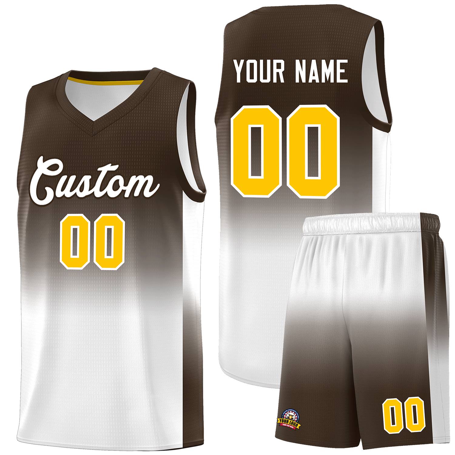 Custom Brown White Gradient Fashion Sets Sports Uniform Basketball Jersey