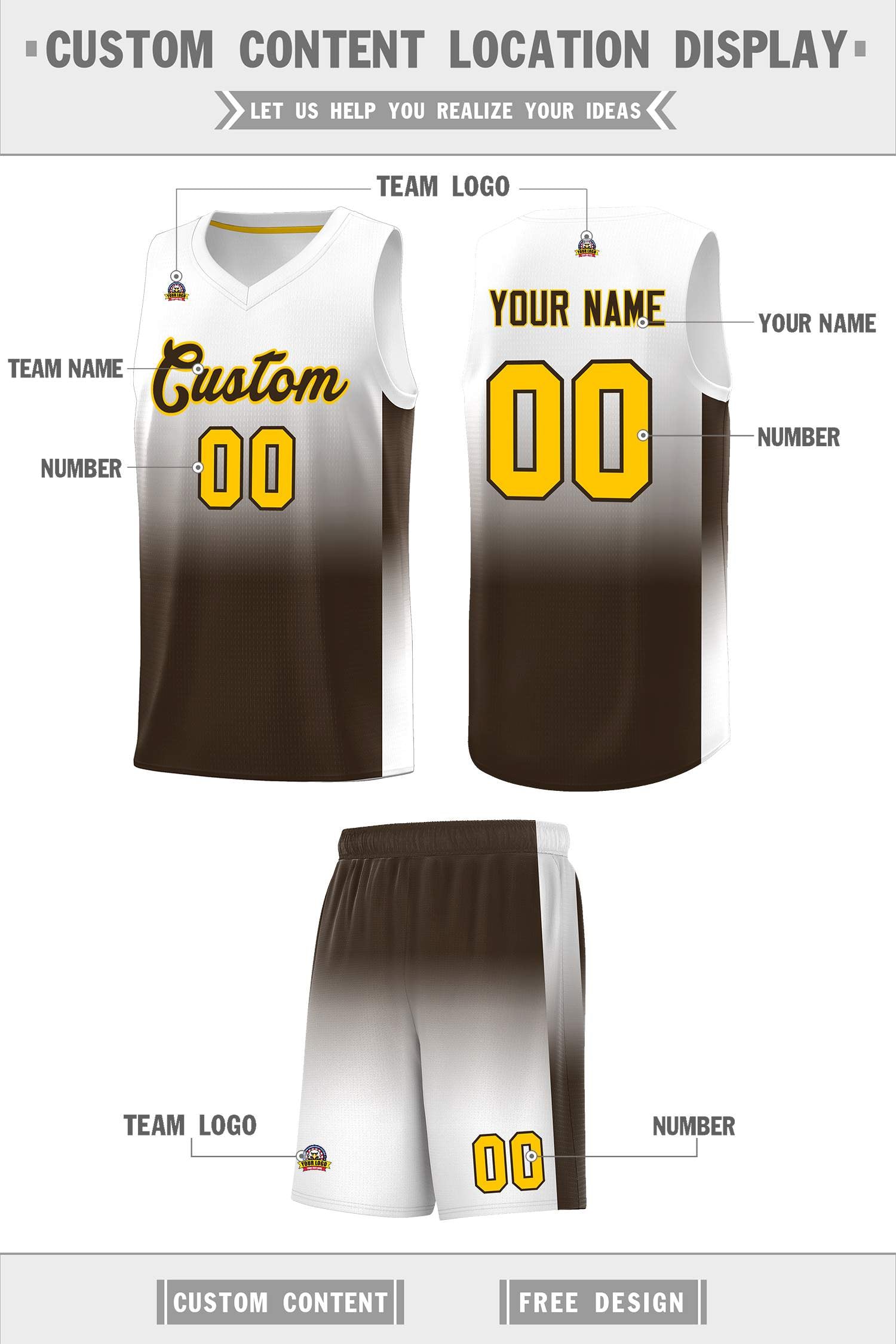 Custom White Brown Gradient Fashion Sets Sports Uniform Basketball Jersey