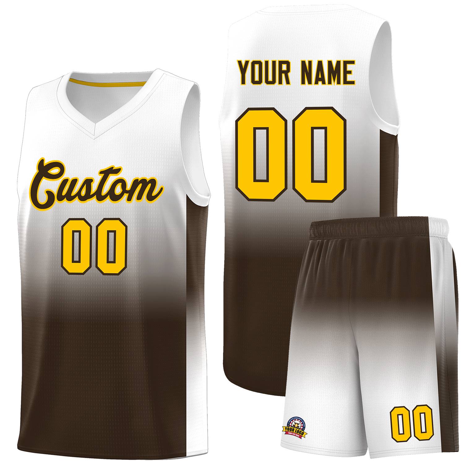 Custom White Brown Gradient Fashion Sets Sports Uniform Basketball Jersey