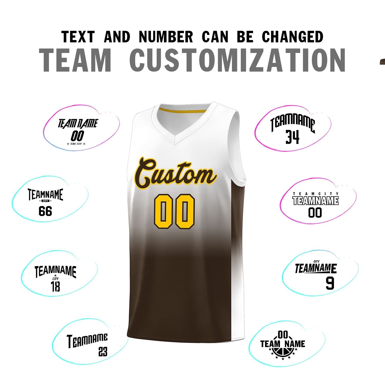 Custom White Brown Gradient Fashion Sets Sports Uniform Basketball Jersey