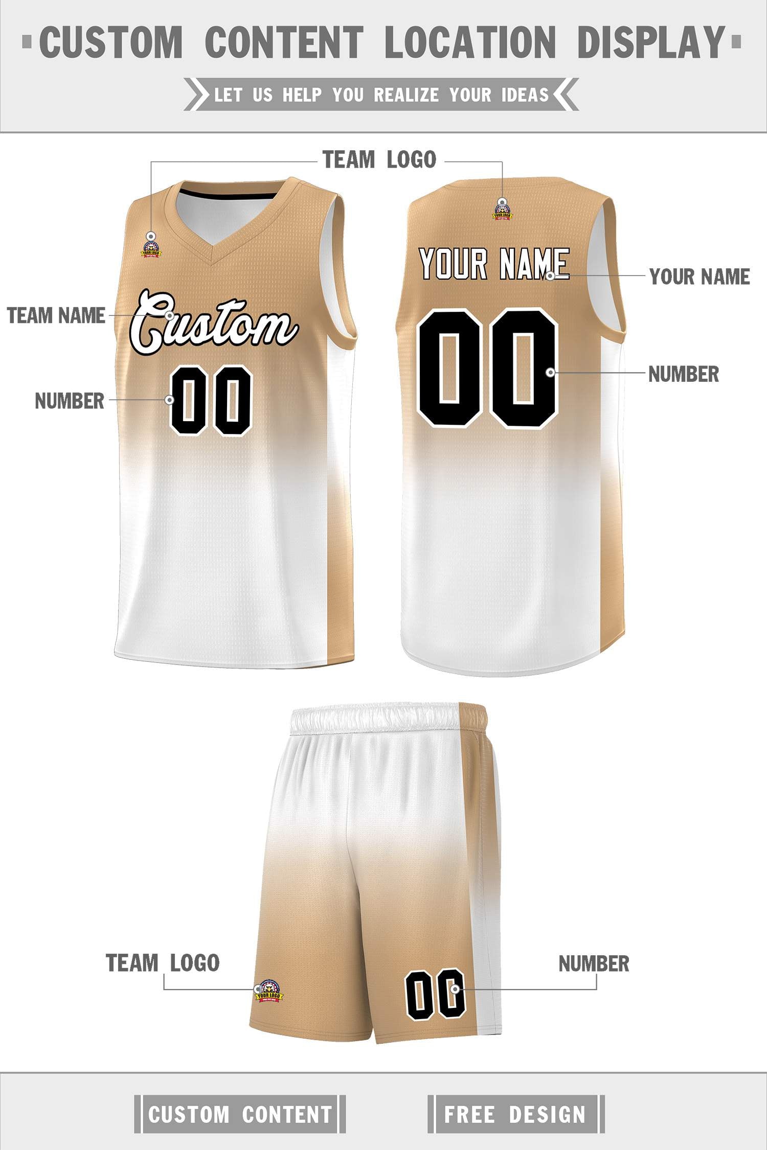 Custom Old Gold White Gradient Fashion Sets Sports Uniform Basketball Jersey