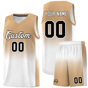 Custom Old Gold White Gradient Fashion Sets Sports Uniform Basketball Jersey