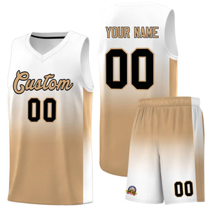 Custom White Old Gold Gradient Fashion Sets Sports Uniform Basketball Jersey