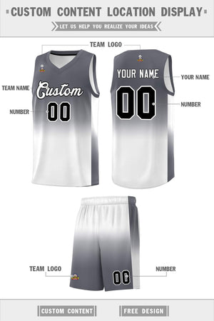 Custom Dark Gray White Gradient Fashion Sets Sports Uniform Basketball Jersey