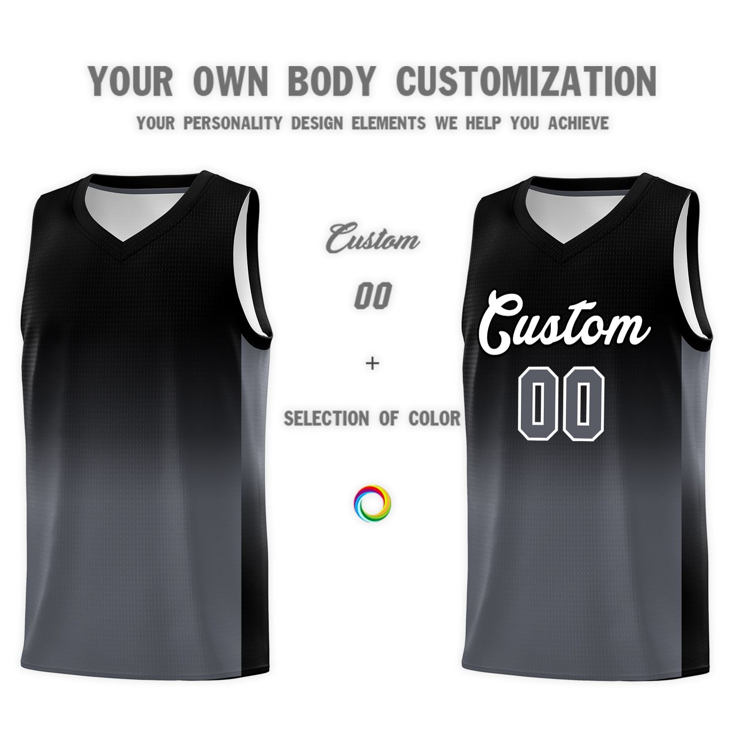 Custom Black Dark Gray Gradient Fashion Sets Sports Uniform Basketball Jersey