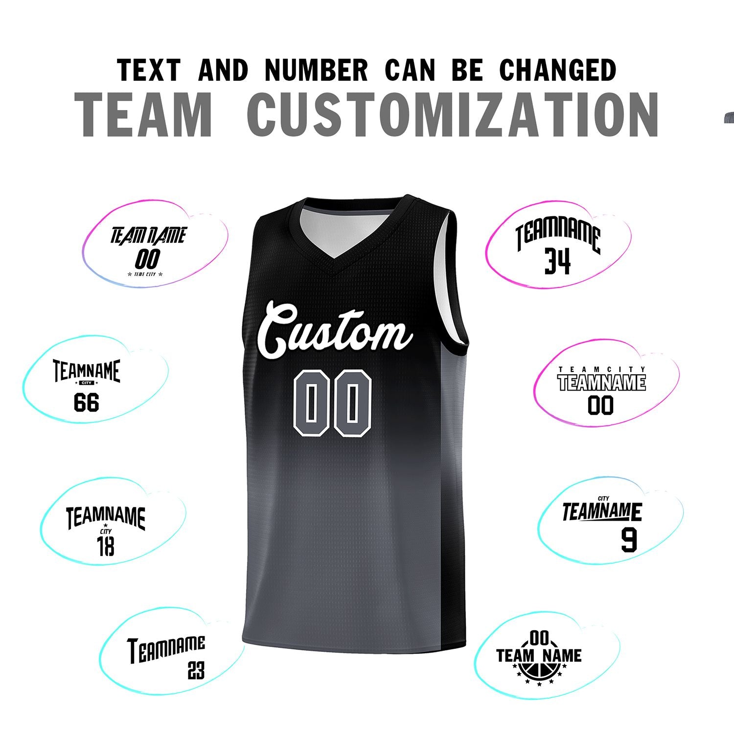 Custom Black Dark Gray Gradient Fashion Sets Sports Uniform Basketball Jersey