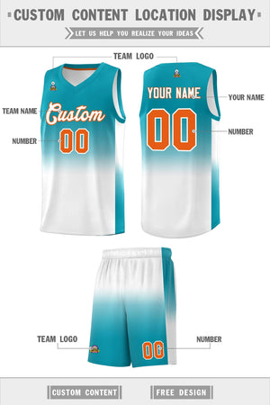 Custom Aqua White Gradient Fashion Sets Sports Uniform Basketball Jersey