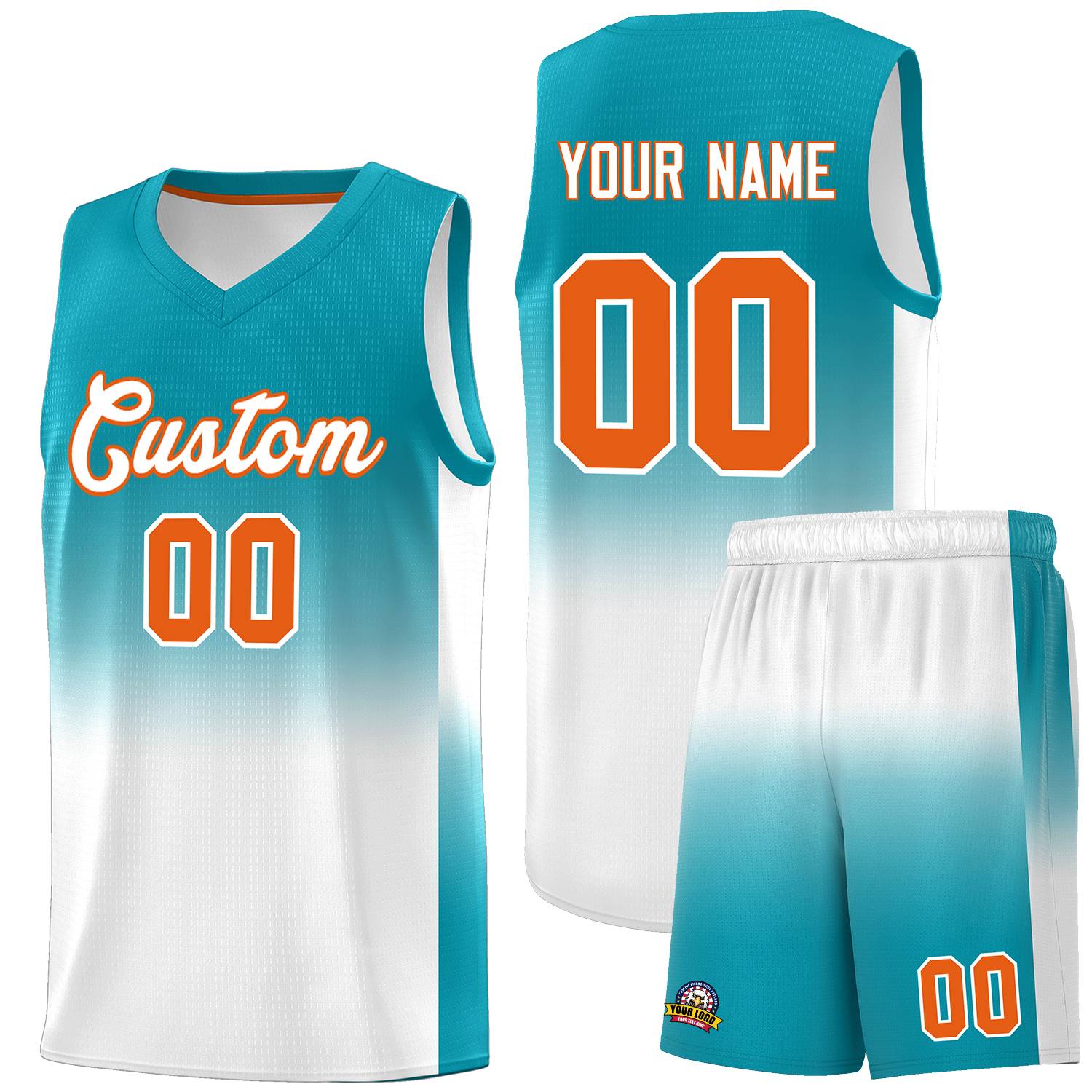 Custom Aqua White Gradient Fashion Sets Sports Uniform Basketball Jersey