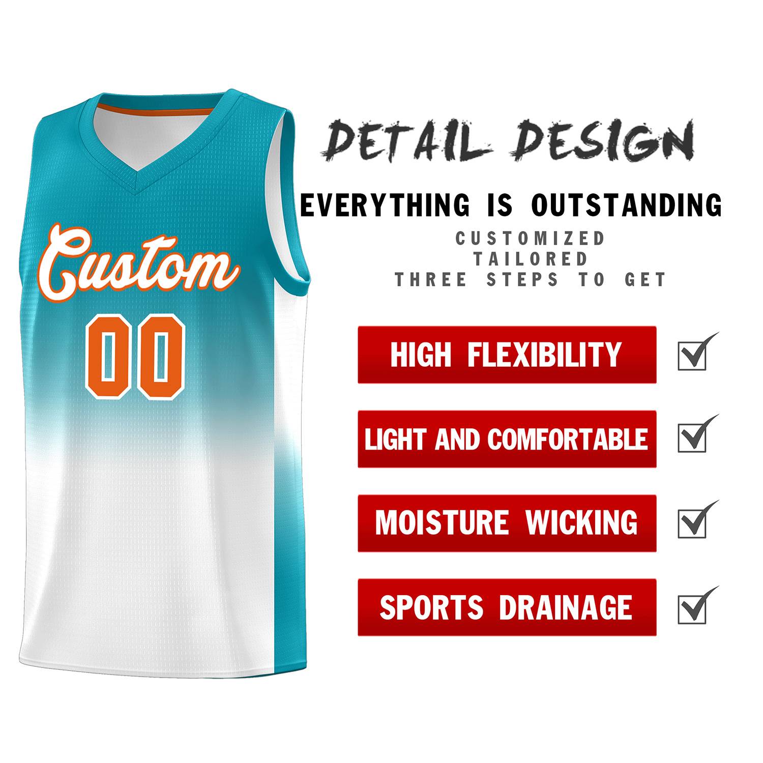 Custom Aqua White Gradient Fashion Sets Sports Uniform Basketball Jersey