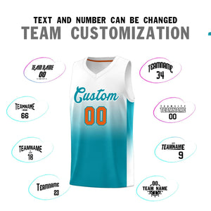 Custom White Aqua Gradient Fashion Sets Sports Uniform Basketball Jersey