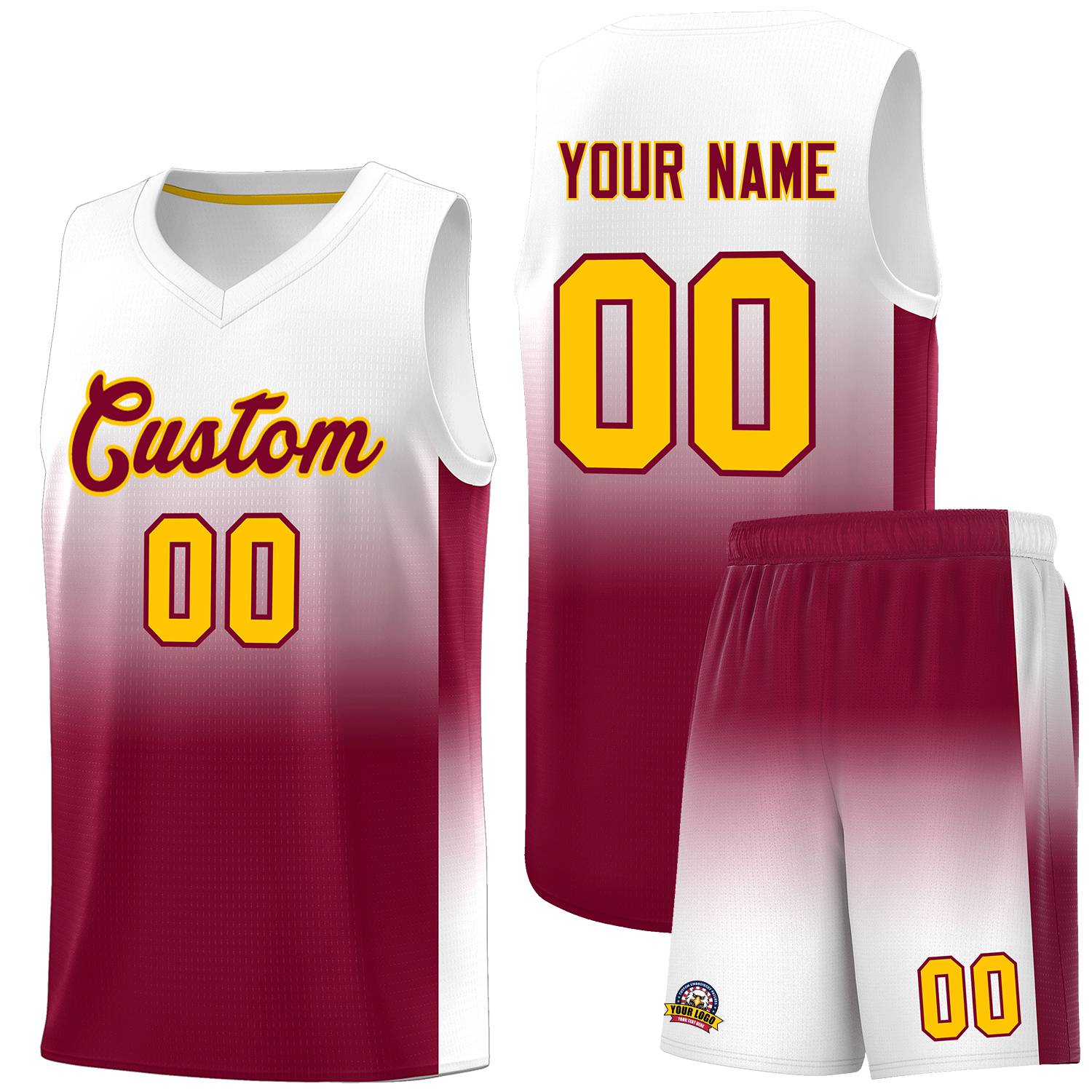 Custom White Crimson Gradient Fashion Sets Sports Uniform Basketball Jersey