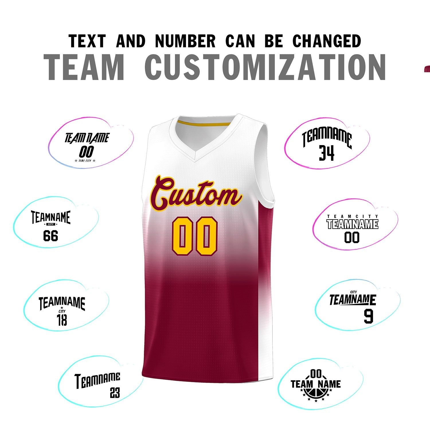 Custom White Crimson Gradient Fashion Sets Sports Uniform Basketball Jersey