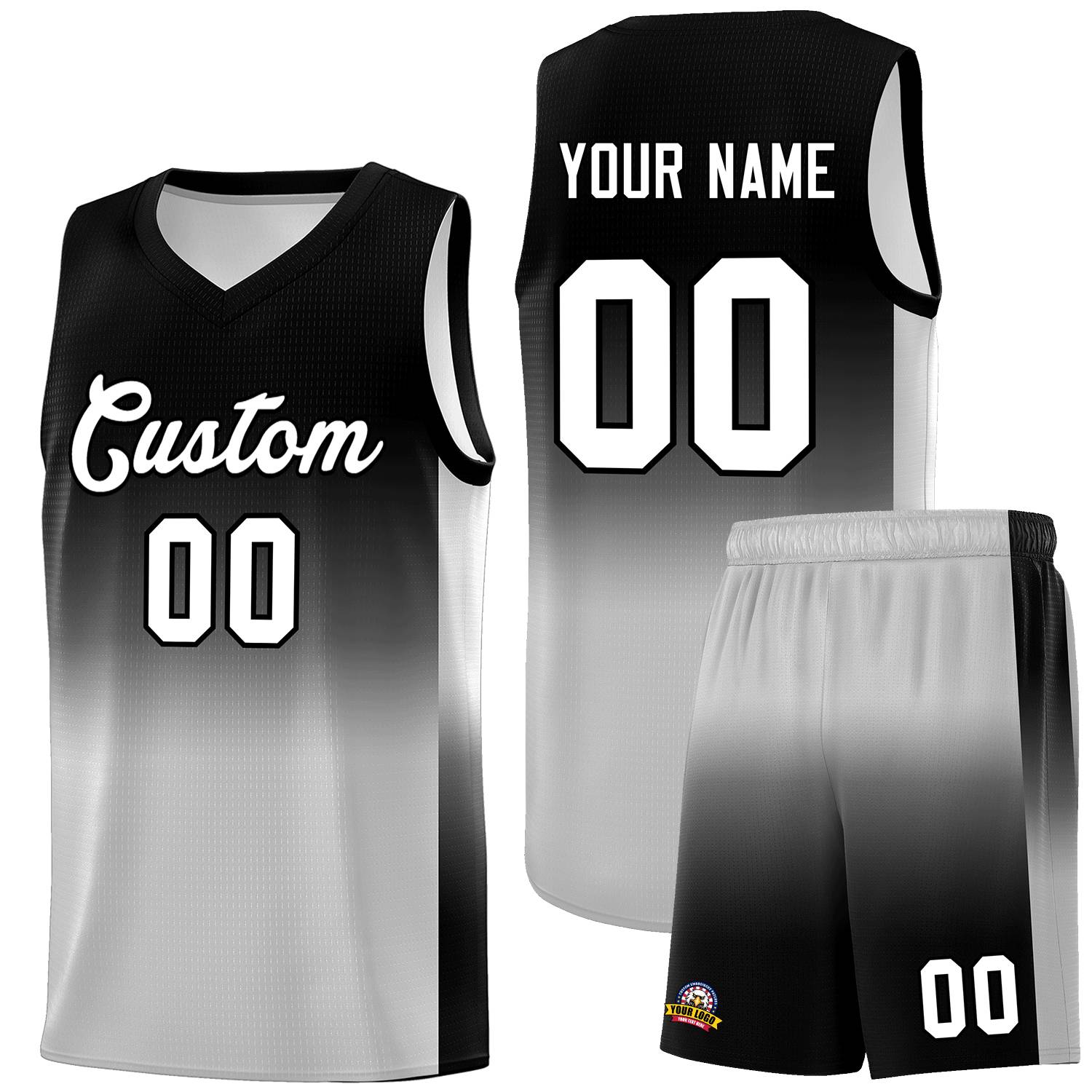 Custom Black Gray Gradient Fashion Sets Sports Uniform Basketball Jersey