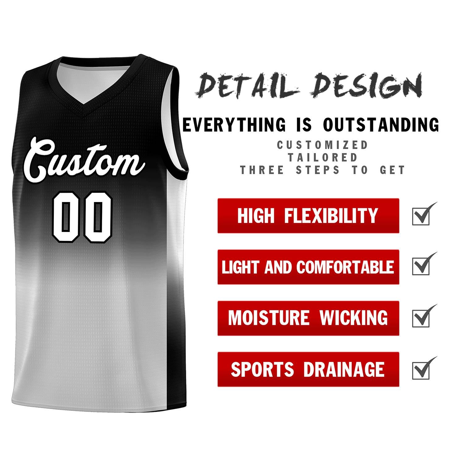 Custom Black Gray Gradient Fashion Sets Sports Uniform Basketball Jersey