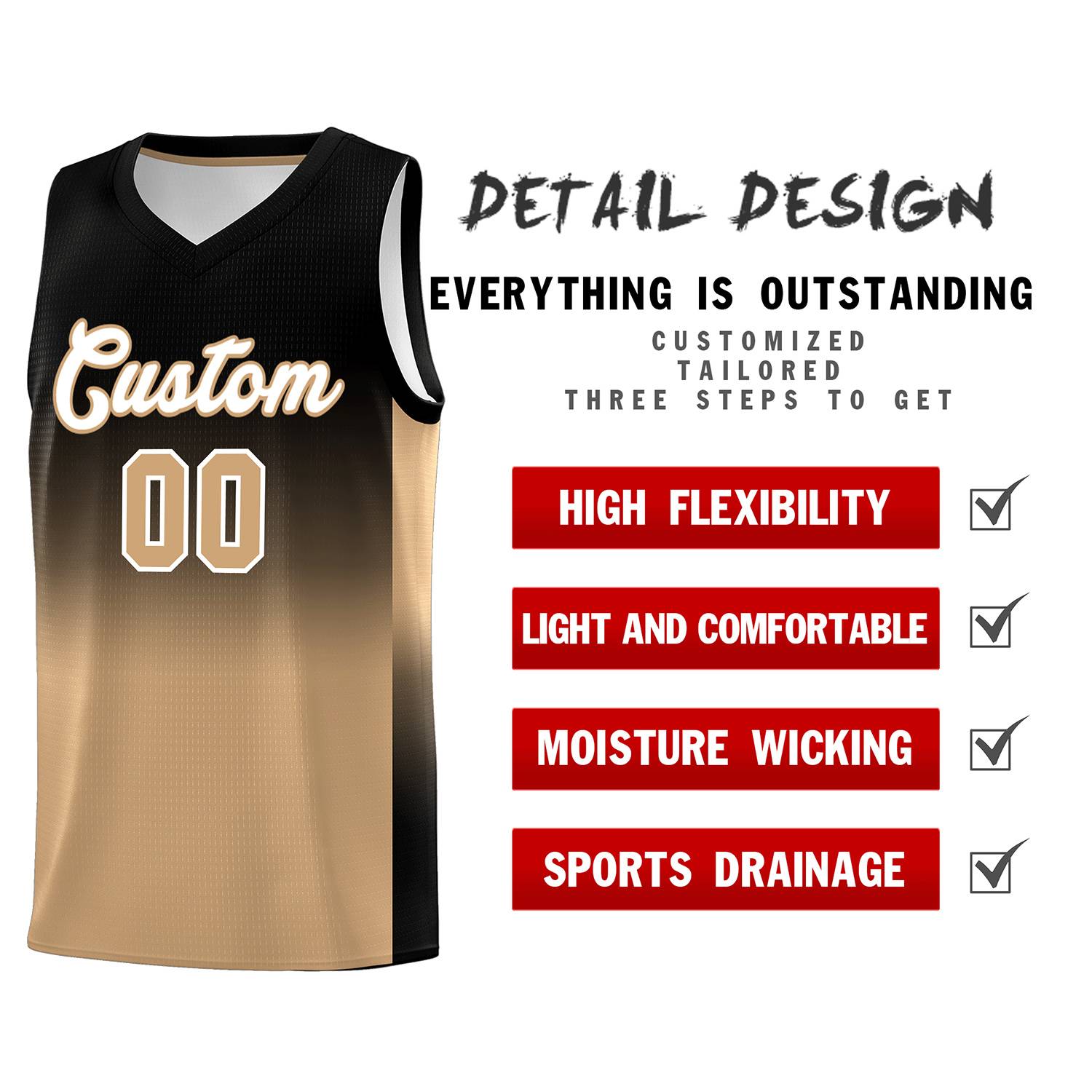 Custom Black Old Gold Gradient Fashion Sets Sports Uniform Basketball Jersey