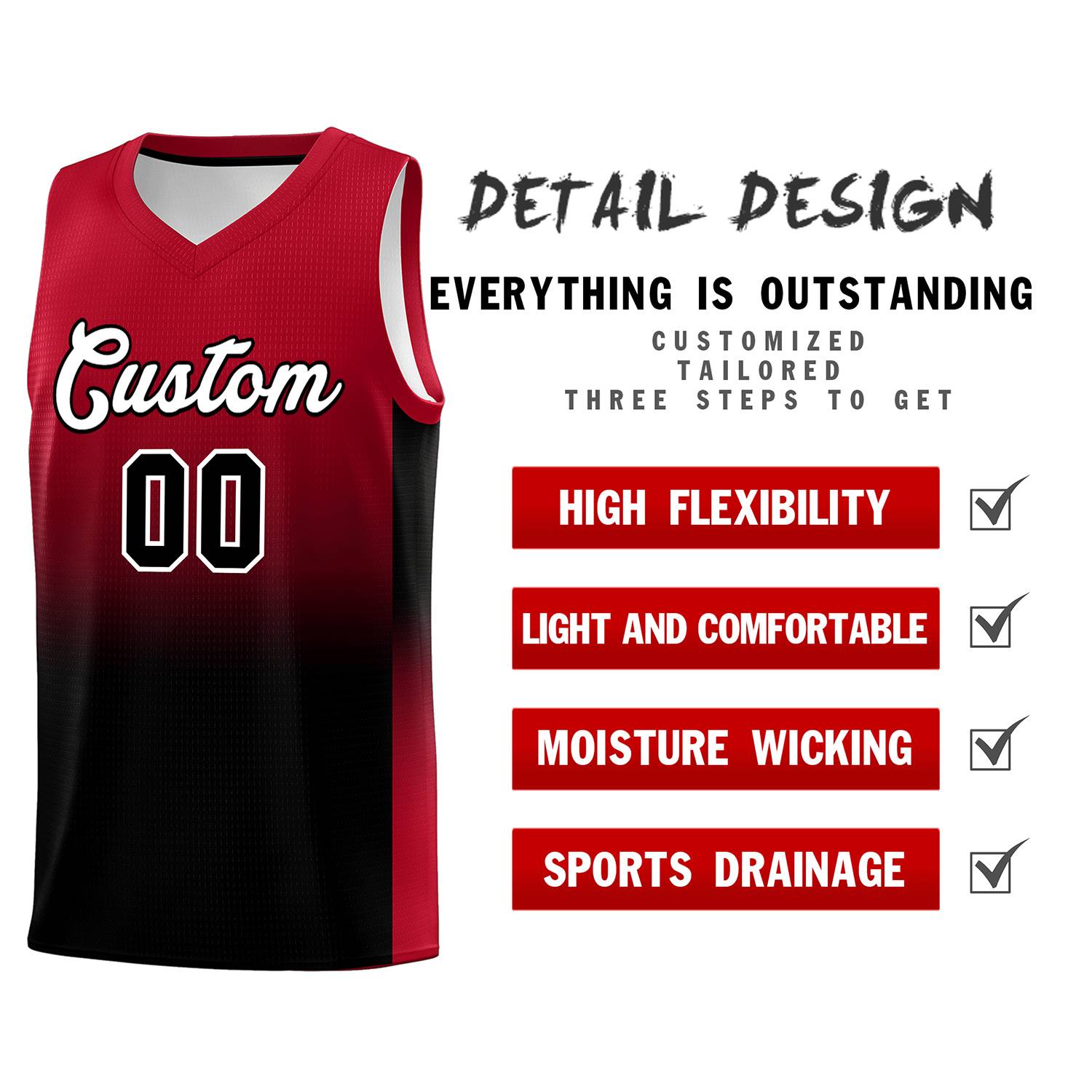 Custom Red Black Gradient Fashion Sets Sports Uniform Basketball Jersey