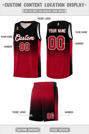 Custom Black Red Gradient Fashion Sets Sports Uniform Basketball Jersey