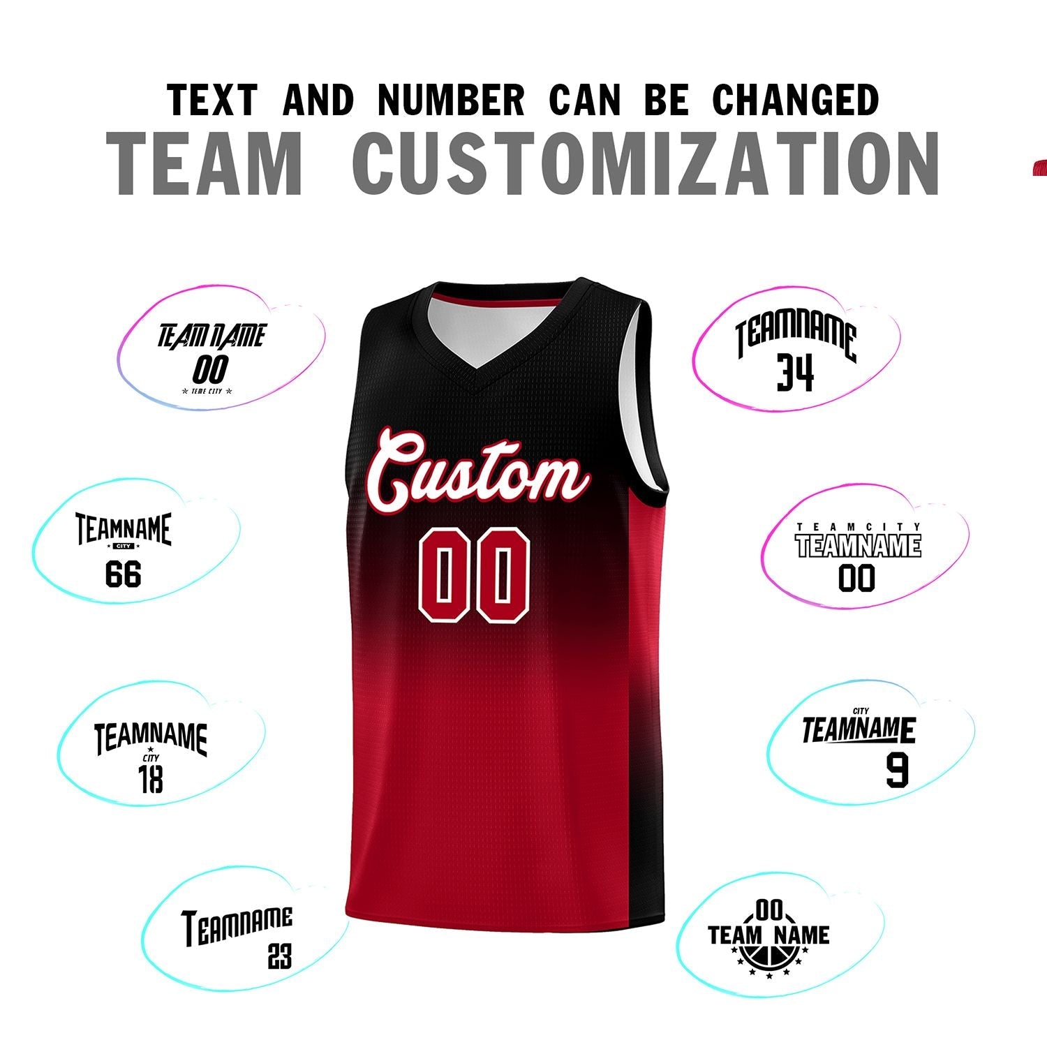 Custom Black Red Gradient Fashion Sets Sports Uniform Basketball Jersey