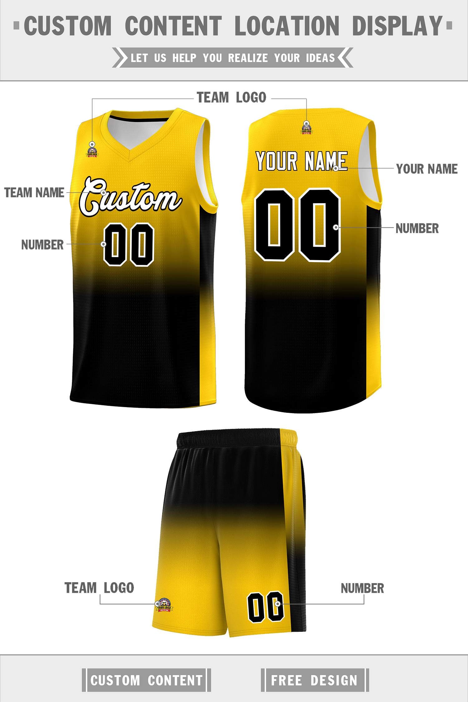 Custom Gold Black Gradient Fashion Sets Sports Uniform Basketball Jersey