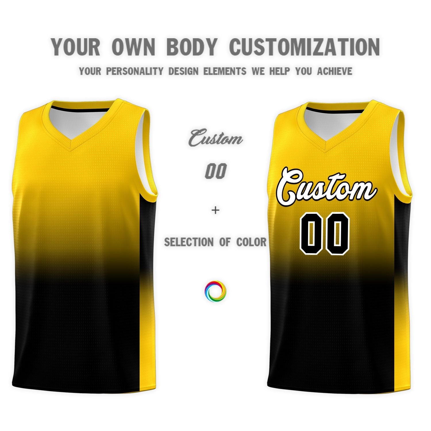 Custom Gold Black Gradient Fashion Sets Sports Uniform Basketball Jersey