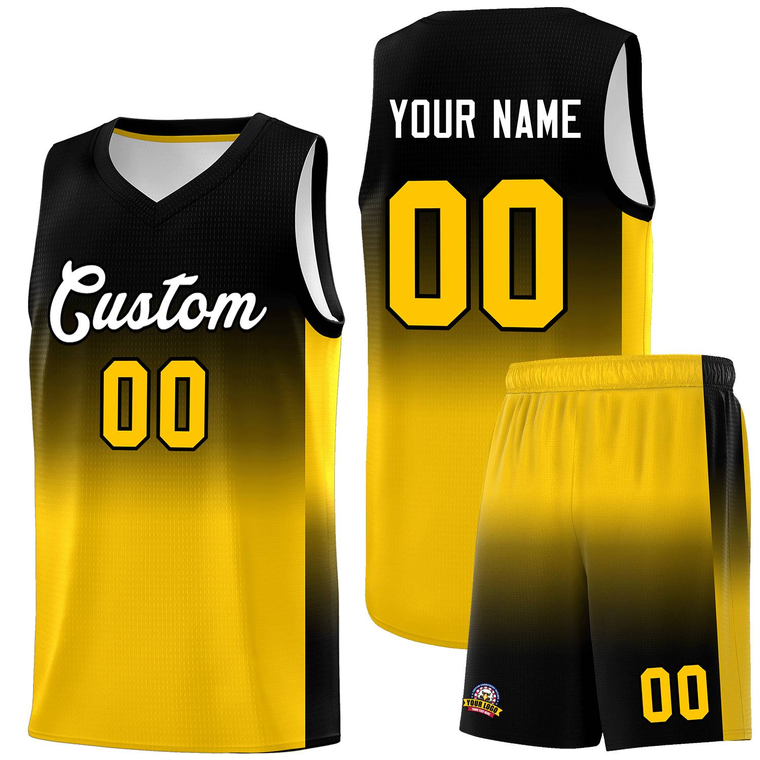 Custom Black Gold Gradient Fashion Sets Sports Uniform Basketball Jersey