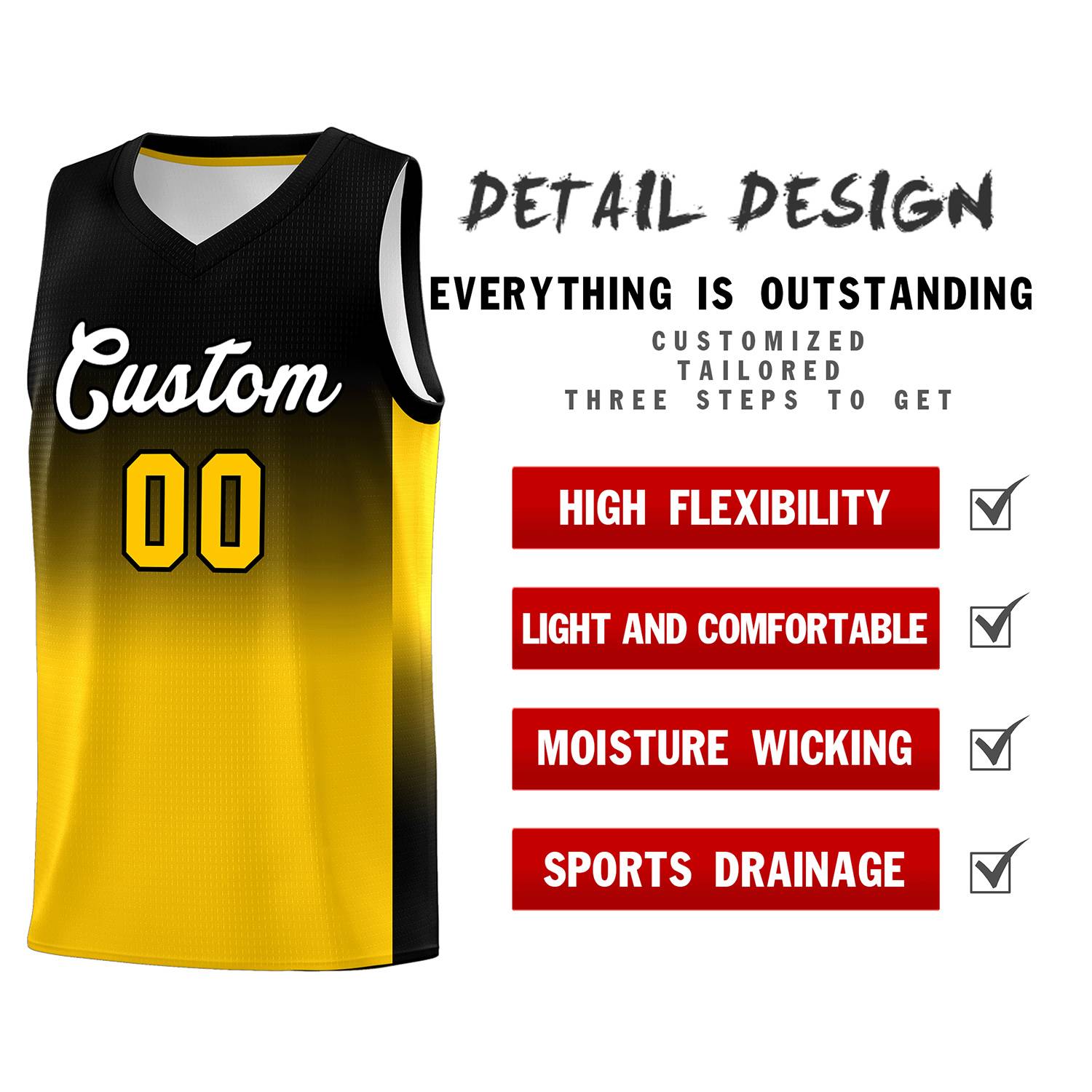 Custom Black Gold Gradient Fashion Sets Sports Uniform Basketball Jersey