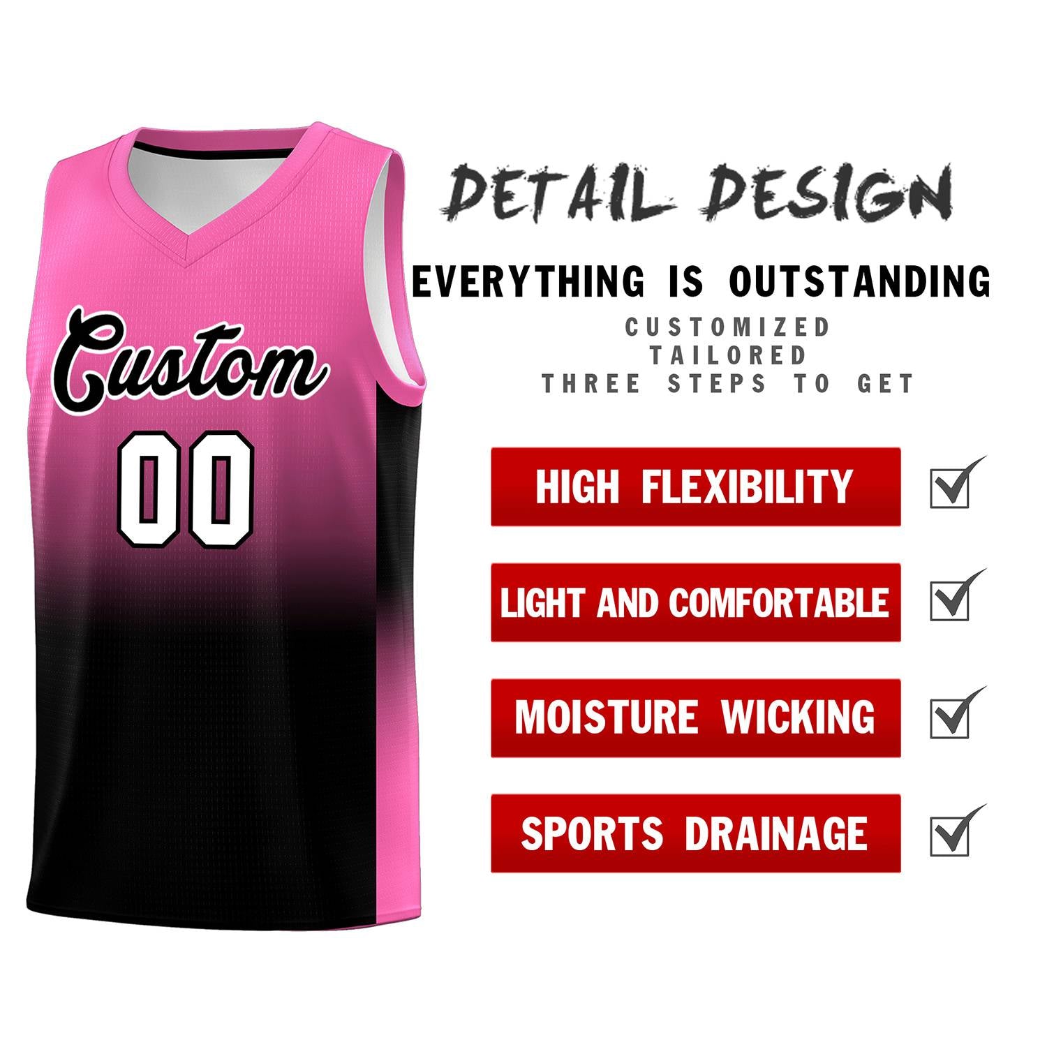 Custom Pink Black Gradient Fashion Sets Sports Uniform Basketball Jersey