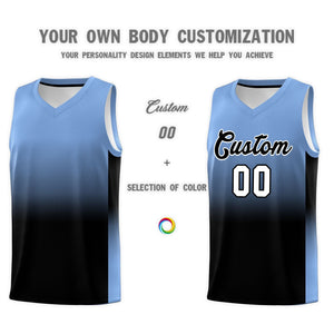 Custom Light Blue Black Gradient Fashion Sets Sports Uniform Basketball Jersey