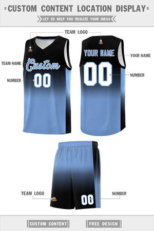 Custom Black Light Blue Gradient Fashion Sets Sports Uniform Basketball Jersey