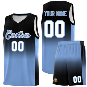 Custom Black Light Blue Gradient Fashion Sets Sports Uniform Basketball Jersey