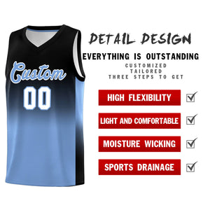 Custom Black Light Blue Gradient Fashion Sets Sports Uniform Basketball Jersey