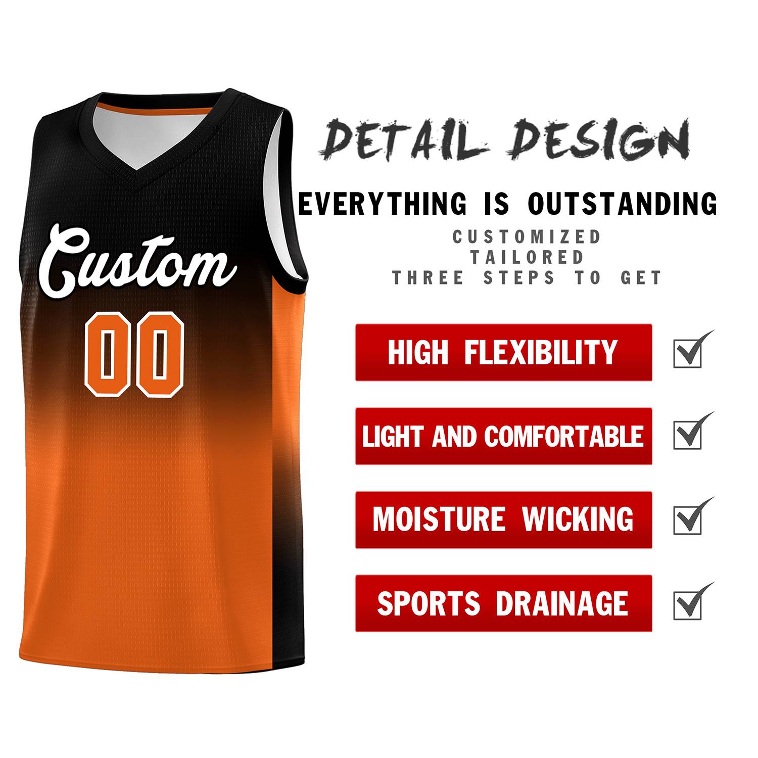 Custom Black Orange Gradient Fashion Sets Sports Uniform Basketball Jersey