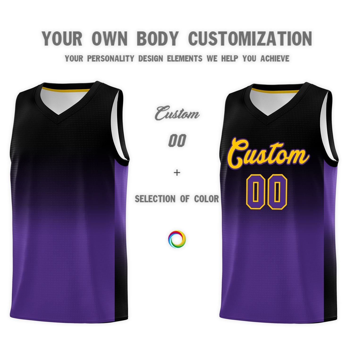 Custom Black Purple Gradient Fashion Sets Sports Uniform Basketball Jersey